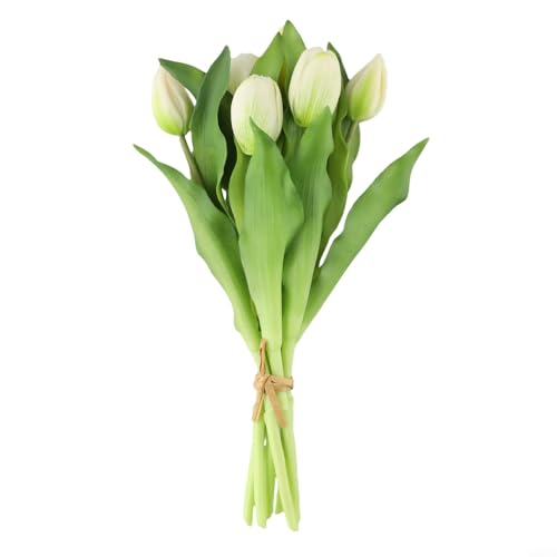 Künstliche Tulpen, fühlen sich echt an, Polyurethan, 7 Stück, 33 cm, künstlicher Tulpen-Blumenstrauß für Heimdekoration, Hochzeit, Party, Tischdekoration (weiß) von YobiLife