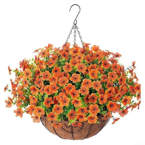 Künstliche violette Blumenampel DIY Set, 10 Zoll Metallkette mit Kokosnuss-Auskleidung, Seidenblumen für Home Office Decor(E) von YobiLife