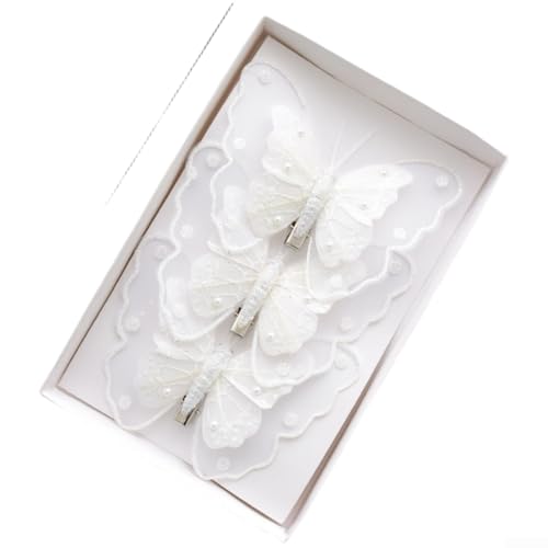 Leichte 3D-Glitzer-Schmetterlings-Ornamente aus Kunststoff, 3 oder 6 Stück, für Weihnachtsbaumschmuck, mit künstlerischer Doppelschicht-Oberfläche (weiß) von YobiLife