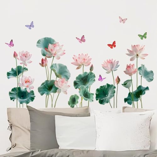 Lotus und Libelle Wandaufkleber im traditionellen chinesischen Stil, wasserfeste Vinyl-Aufkleber für Wände, Fenster und Spiegel mit einfacher Entfernung (B) von YobiLife