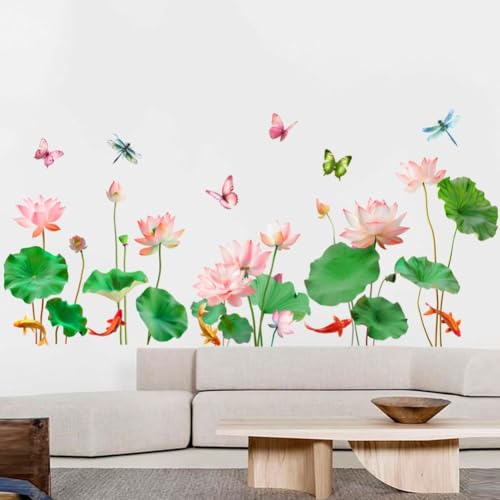 Lotus und Libelle Wandaufkleber im traditionellen chinesischen Stil, wasserfeste Vinyl-Aufkleber für Wände, Fenster und Spiegel mit einfacher Entfernung (C) von YobiLife