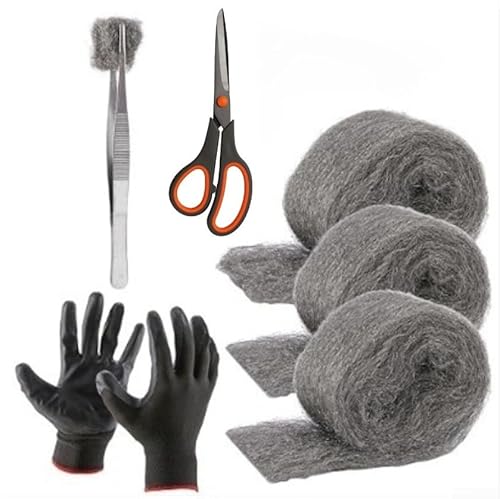 Lückenfüller aus Stahlwolle für Mäuse, Nagetierschutz, 3 Stück 3,6 m Rollen mit Handschuhen und Schere, für Innen- und Außenbereich, Lochabdichtung Lückenfüller aus Stahlwolle für Mäuse, Nagetierschutz, 3 Stück 3,6 m Rollen mit Handschuhen und Schere, für Innen- und Außenbereich, Lochabdichtung von YobiLife
