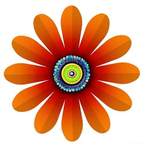 Metall-Blumen-Wandkunst zum Aufhängen für den Außenbereich, Garten, Terrasse, 19,2 cm, Innen- und Außendekoration, blau/gelb/orange/rot, 1/4 Stück (orange) von YobiLife