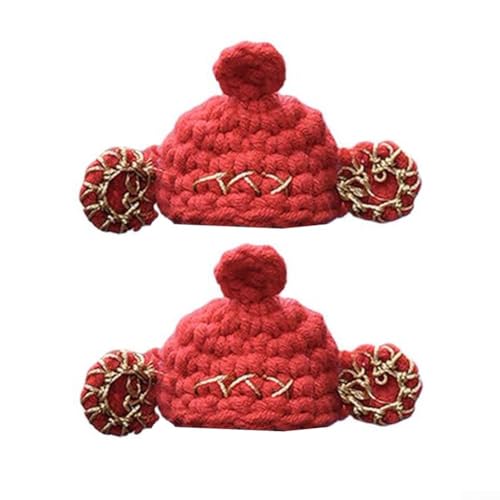 Paar gestrickte Bremshebel-Dekoration für Fahrräder, mit niedlichen kleinen Hüten in verschiedenen Cartoon-Formen mit festen Bändern für einfache Befestigung an Rennrädern (rote Kappe) von YobiLife