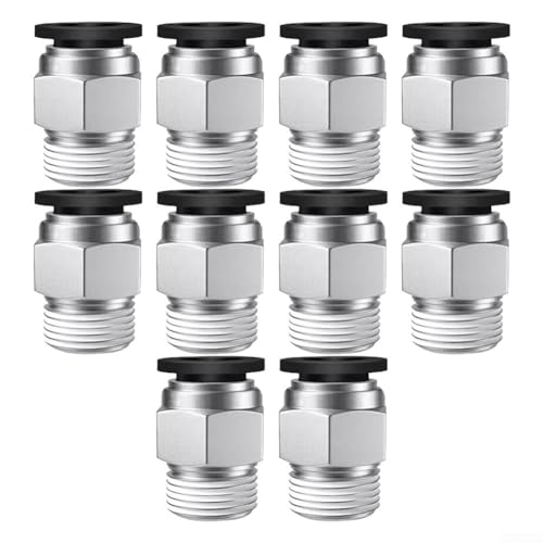 Push In Pneumatische Steckverbinder PC4M10 Kompatibel mit Für 3D-Drucker PTFE Rohre, Edelstahl Luftschlauchverschraubungen 10 Stück für reibungslose Filamentzufuhr von YobiLife