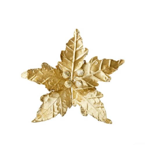 Saisonale dekorative künstliche Blume mit goldfarbenen Pailletteneinfassung und beflockter Textur, entworfen für den Einsatz in Weihnachtskränzen, Treppengeländern und Tafelaufsätzen (Gold) von YobiLife