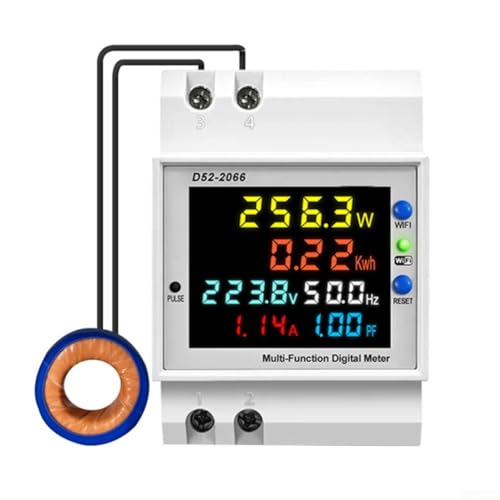Smart WiFi DIN-Schienen-Stromzähler für Tuya mit LCD-Display, Energieverbrauchsmonitor für Spannung, Strom, Leistungsfaktor und Verbrauch (externer Typ) von YobiLife