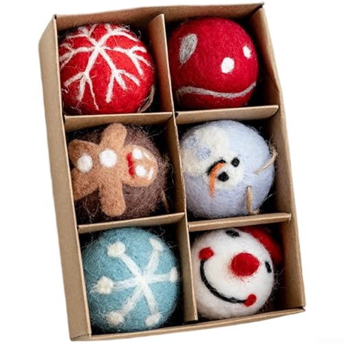 Weihnachtliches Wollfilzball und Schneeflocken-Ornament-Set, 6 Stück, 5 cm oder 36 Stück, mit Hanfseil, für Weihnachtsbaumdekoration und Bastelarbeiten (E) von YobiLife