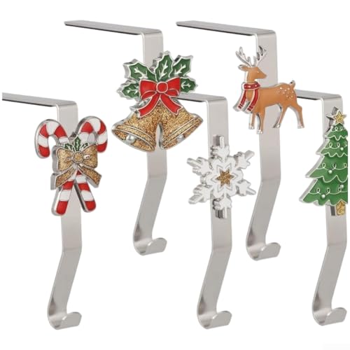 Weihnachtsstrumpf-Haken, Metall-Design für Schneeflocken, Rentier, Baumschmuck, hält mehrere Strümpfe und saisonale Displays sicher (Gehstock) von YobiLife
