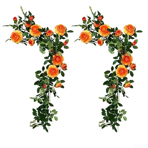 YobiLife 2 Stück künstliche Rosen-Rattan-Blumenstücke für Hochzeitsdekoration, Innen- und Außenbereich, zum Aufhängen an Türen, Wänden und Gärten (orange) von YobiLife