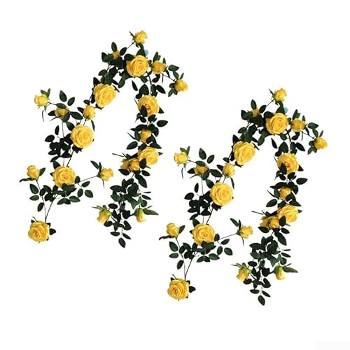 YobiLife 2 x künstliche gelbe Rosen-Girlande, Rebe, Wand, Tür, Fenster, dekoratives Rattan, 180 cm YobiLife 2 x künstliche gelbe Rosen-Girlande, Rebe, Wand, Tür, Fenster, dekoratives Rattan, 180 cm von YobiLife