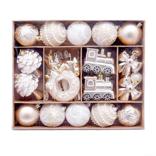 YobiLife 45-teiliges buntes Weihnachtskugel-Ornament-Set für Baum und Feiertagsdekoration, für drinnen und draußen (Goldbraun / Weiß) von YobiLife