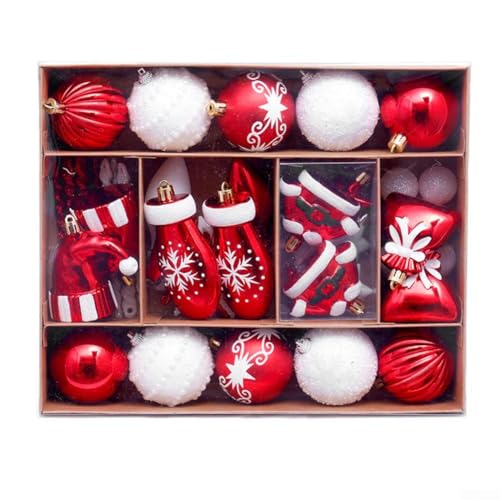 YobiLife 45-teiliges buntes Weihnachtskugel-Ornament-Set für Baum und Feiertagsdekoration, für drinnen und draußen (rot und weiß) von YobiLife