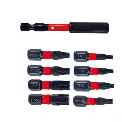 YobiLife 9-teiliges Schraubendreher-Bit-Set, Stahl, rostbeständig, drehmomentbeständig, kompatibel mit Akku- und Kabelbohrern für Elektronik, Rot, Schwarz (9-in-1 Pflaume) von YobiLife