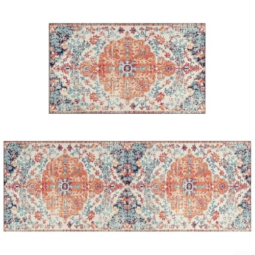 YobiLife Anti-Müdigkeit, gepolsterte Küchenmatte, 2er-Set, rutschfeste, wasserdichte Polyester-Teppiche mit saugfähiger Funktion für Herd und Spüle Abdeckung (Blumen und Farben) von YobiLife