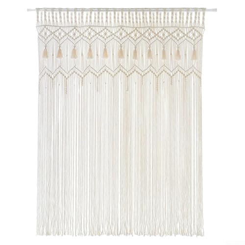 YobiLife Dekorativer Baumwollseil-gewebter Türvorhang, handgefertigter Wandteppich für Fenster, Tür, Hochzeit, Hintergrund, Heimdekoration, Bohemian-Stil, 135 x 200 cm (weiß) von YobiLife