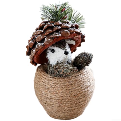 YobiLife Dekoratives Eichhörnchen-Ornament aus Holz mit Sisalseil, handgewebt, zum Aufhängen an Weihnachtsbaum oder Tischplatte (grau) von YobiLife