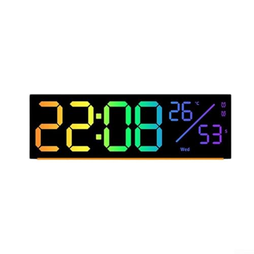 YobiLife Digitale LED-Wanduhr mit Datums- und Temperaturanzeige, einstellbare Helligkeit, Dual-Alarme, RGB-Umgebungsbeleuchtung (schwarz) von YobiLife