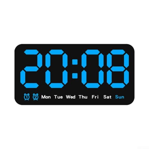YobiLife Digitale Wanduhr mit großem Display, LED-Bildschirm, Datum, Woche und 3 Helligkeitsmodi für Schlafzimmer, Wohnzimmer, Büro (blau) von YobiLife