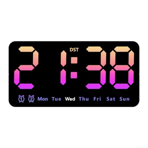 YobiLife Digitale Wanduhr mit großem Display und LED-Bildschirm, Datum, Woche und 3 Helligkeitsmodi für Schlafzimmer, Wohnzimmer, Büro (bunt) von YobiLife