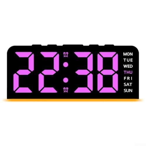 YobiLife Digitaler Wecker mit großem Display mit Datum, Woche, Temperatur und einstellbarer Helligkeit für Schlafzimmer oder Schreibtisch (rosa Beleuchtung) von YobiLife