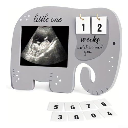 YobiLife Elefant Baby Scan Bilderrahmen Holz Sonogramm Bilderhalter mit Wachstumsmeilensteinkarten Grau von YobiLife