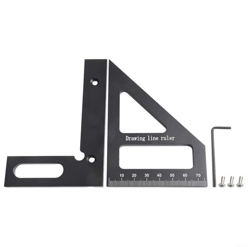 YobiLife Holzbearbeitung Aluminiumlegierung Quadratischer Winkelmesser Dreieck Messlineal mit 45 90 Grad Winkelmarkierung für Tischler Heimwerker Ingenieure Schwarz von YobiLife