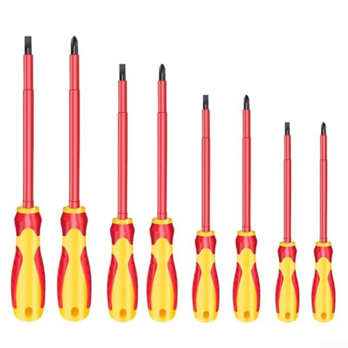 YobiLife Isoliertes Schraubendreher-Set mit magnetischer Spitze, Chrom-Vanadium-Stahl, Schlitz-Kreuz-Bits, Elektriker-Handwerkzeuge (6 mm gerade) von YobiLife
