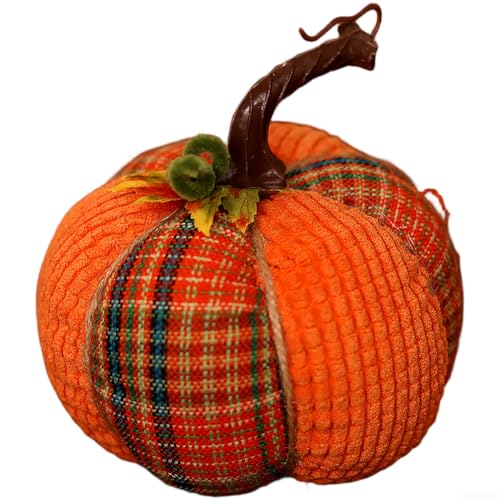 YobiLife Künstliche Kürbis-Tischdecke, Kürbis-Ornament mit lustigem Cartoon-Design, kompakte Größe, geeignet für Herbsternte, Party-Dekorationen und Displays (orange mit Karomuster) von YobiLife