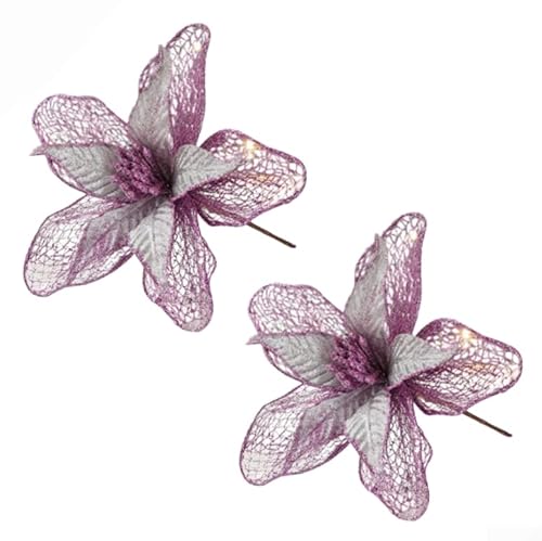 YobiLife Künstliche Weihnachtsblumen, 23 cm, glitzernde Weihnachtsakzente für Baum, Kränze, Tischdekoration und Hochzeiten (lila) von YobiLife