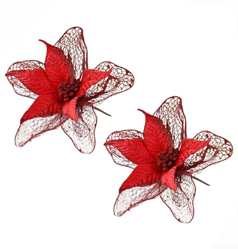 YobiLife Künstliche Weihnachtsblumen, 23 cm, glitzernde Weihnachtsakzente für Baum, Kränze, Tischdekoration und Hochzeiten (rot) von YobiLife