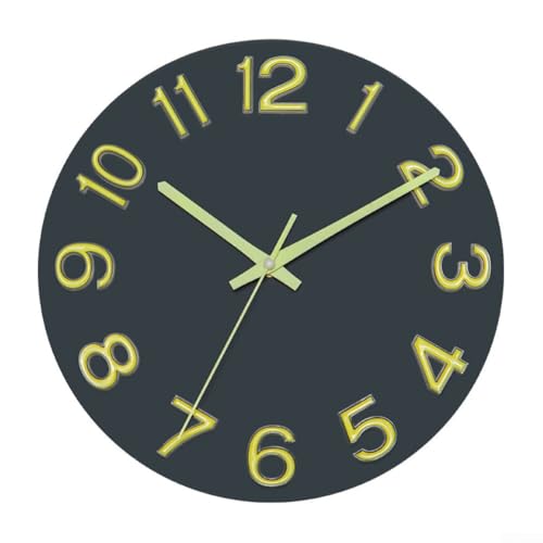 YobiLife Leise, nicht tickende Wanduhr, 30,5 cm, leuchtet im Dunkeln, modern, batteriebetrieben für Büro oder Zuhause (A) von YobiLife