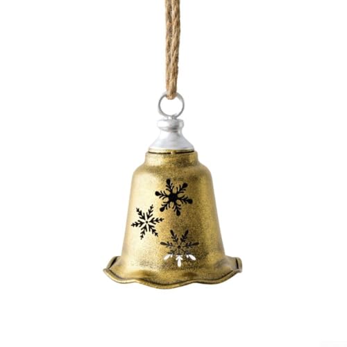 YobiLife Rustikale Weihnachtsglocke aus Metall, 18 x 12 cm, Vintage-Schneeflocken-Stil mit Jute-Aufhänger für saisonale Heimdekoration (Schneeflocken-Goldglocke) von YobiLife