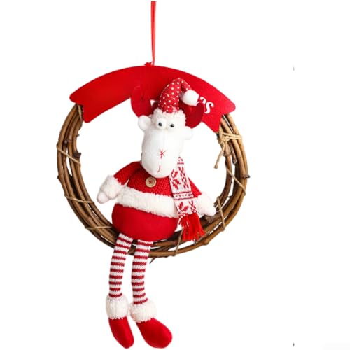 YobiLife Rustikaler Weihnachtskranz aus Holz mit Schneemann und Elch, festliches Tür-Hängeornament für Ferienhausdekoration (Elchrankrankranz) von YobiLife
