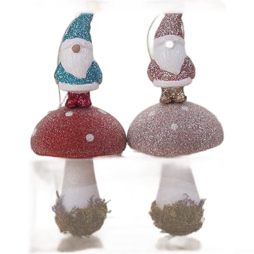 YobiLife Set mit 2 dekorativen Pilz-Ornamenten mit beflockter Textur und glitzernden goldenen Akzenten für den Urlaub auf dem Tisch oder Baum, Kunststoffkonstruktion für lange Lebensdauer (B) von YobiLife
