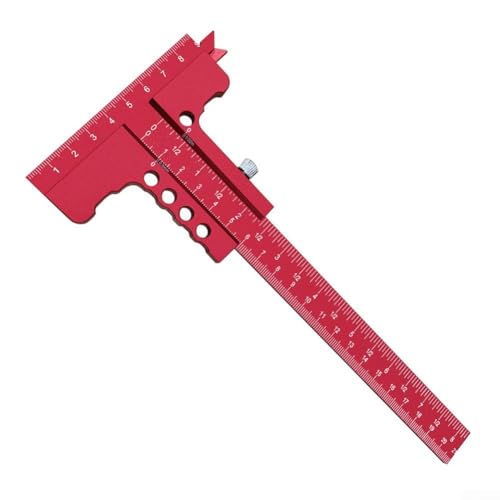 YobiLife T-förmiges Anreißlehre für Holzbearbeitung, Aluminiumlegierung, Messlineal mit klarer Skala für Tischlergenauigkeits-Layout (rot) von YobiLife