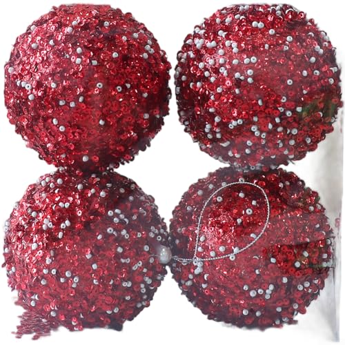 YobiLife Weihnachtsbaum-Kugel, 10 cm, mit Glitzerperlen-Finish, einfach zu handhaben, für Feiertage an Bäumen oder Fenstern (rot) von YobiLife