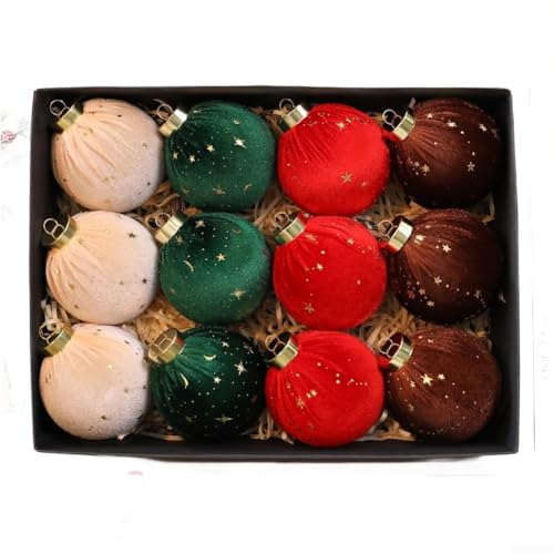 YobiLife Weihnachtsschmuck, gelockte Kugeln, Samt-Dekorationen, 12-teiliges Set für Baum, Urlaub, Heimdekoration (D) von YobiLife