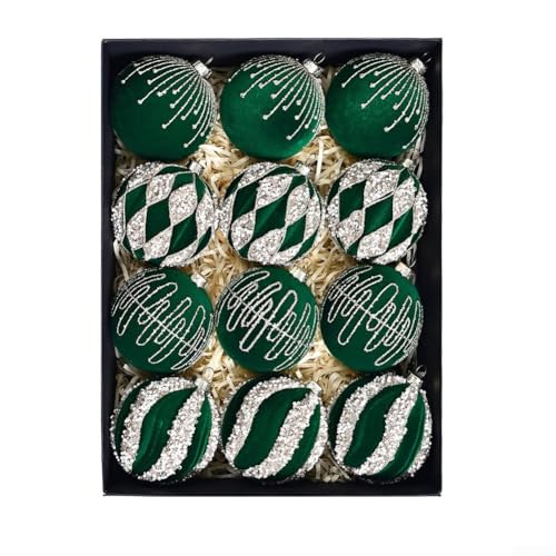YobiLife XM0167S Weihnachtskugeln, glitzernd, beflockt, zum Aufhängen, für Baum, Kranz und saisonale Dekoration, 12 Stück, 8 cm YobiLife XM0167S Weihnachtskugeln, glitzernd, beflockt, zum Aufhängen, für Baum, Kranz und saisonale Dekoration, 12 Stück, 8 cm von YobiLife