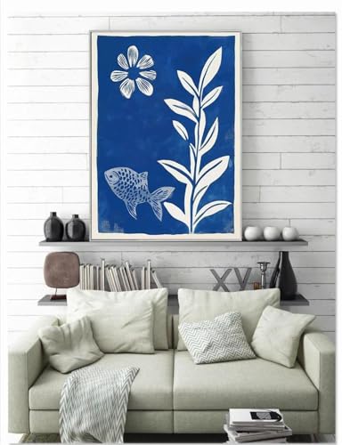 Minimalistische Meer nautische blaue Fische Poster blaue Pflanzen Drucke Leinwand Malerei Wand Kunst Bilder Home Room Decor 40x50cm ohne Rahmen von Yocheng