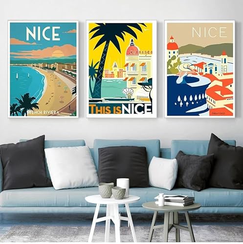 Provence Nizza Frankreich Kunst Reise Leinwand Malerei Vintage Wand Kraft Poster Beschichtete Wand Home Decor Bild 50x70cmx3 ohne Rahmen Provence Nizza Frankreich Kunst Reise Leinwand Malerei Vintage Wand Kraft Poster Beschichtete Wand Home Decor Bild 50x70cmx3 ohne Rahmen von Yocheng