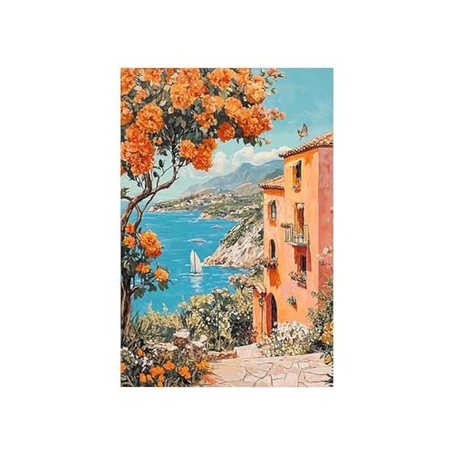 Vintage Lebendige Lotusblüte Blumen Leinwand Malerei Abstrakt Berg See Reise Poster Strand Wand Kunst Wohnzimmer Wohnkultur 40x50cm ohne Rahmen von Yocheng