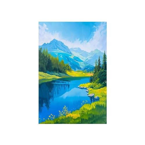 Vintage Lebendige Lotusblüte Blumen Leinwand Malerei Abstrakt Berg See Reise Poster Strand Wand Kunst Wohnzimmer Wohnkultur 60x90cm ohne Rahmen von Yocheng