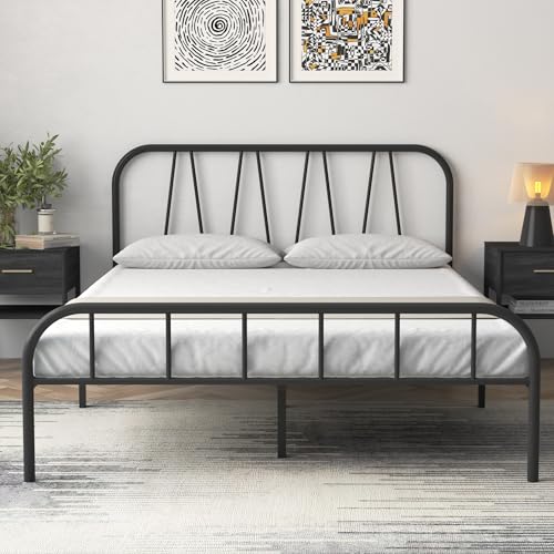 Yocreat Kingsize-Bettgestell, massives Metallbettrahmen, modernes Plattformbett mit hohem Kopfteil und Fußteil, reichlich Stauraum unter dem Bett, einfache Montage, Schwarz (150 x 200 cm) von Yocreat