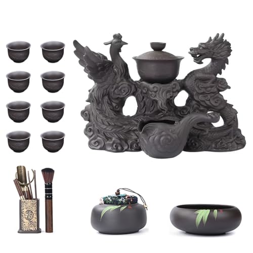 Halbautomatisches Teeset Drache Und Phönix Chinesisches Kungfu Teeservice Set 20-teilig Vintage Porzellan Traditionelle Teekanne Teetasse Set Retro-Teeservice Set Geschenke Für Männer Erwachsene von YoeEoay