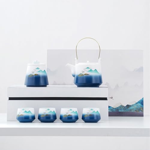 YoeEoay Chinesisches Gongfu Tee-Set, Kungfu Keramik Teeservice - 360ml Teekanne Und 4x80ml Tassen Aus Asiatischem Porzellan - Tragbares Keramik-Teeset, Zuhause Und Teeliebhaber von YoeEoay