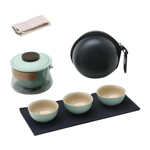 YoeEoay Gaiwan Mit 3 Teetasse, Mini Tragbare Reise Tee Set Mit Reisetasche,chinesische Kung-Fu-Teekanne, Teekanne Glas Mit Walnuss Hölzerne Zwinge, Teekanne Mit 3 Teetassen Und Teetuch von YoeEoay