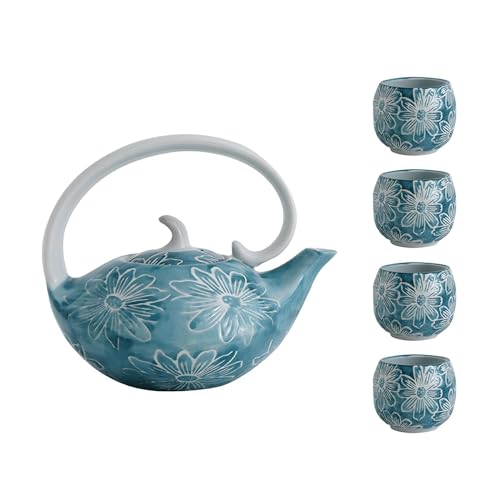 YoeEoay Japanisches Blau Und Weiß Porzellan Tee Set Asiatische Tee-Sets Für Teeliebhaber Chinesisches Japanisches Porzellan-Teeservice Mit Blauem Blumen-Design von YoeEoay