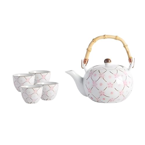 YoeEoay Japanisches Blau-Weiß Porzellan Tee Set Mit Pflaumenblütenmuster. Inklusive 5-teiligem Teeservice Und Keramik Teekanne Stilvoll, Handgefertigt, Asiatisches Teeservice Perfekt Für Teeliebhaber von YoeEoay