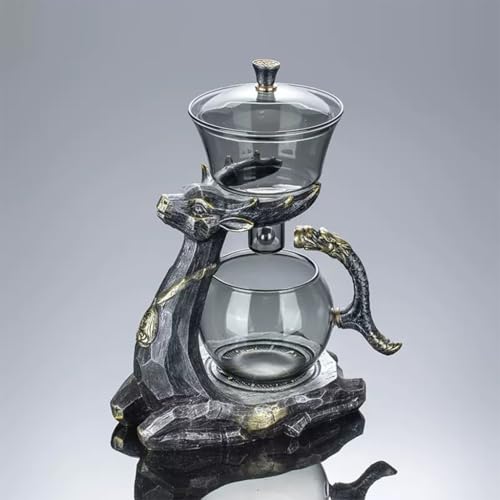 YoeEoay Lazy Glasteeservice Teekannen-Set Mit Magnetischer Unterseite Und Schnittstelle, Hirsch -Tee -Infuser -Topf, Glas-Teeservice Für Zuhause, Faule Kung-Fu-Teetasse (grau)(Teekannen) von YoeEoay